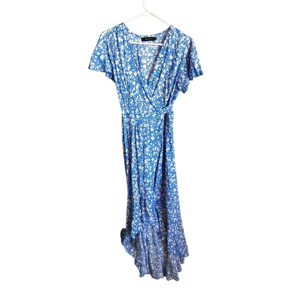 Zesica wrap Midi dress High Low floral ruffle size Medium
